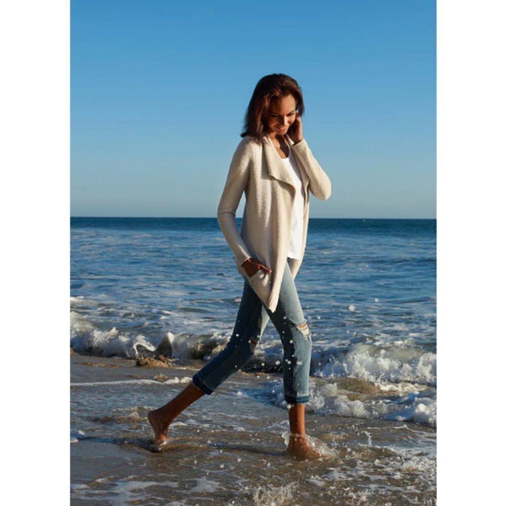 💕BAREFOOT DREAMS💕 CozyChic Lite Coastal Cardigan ~ Bisque Small S NWT - Picture 2 of 16
